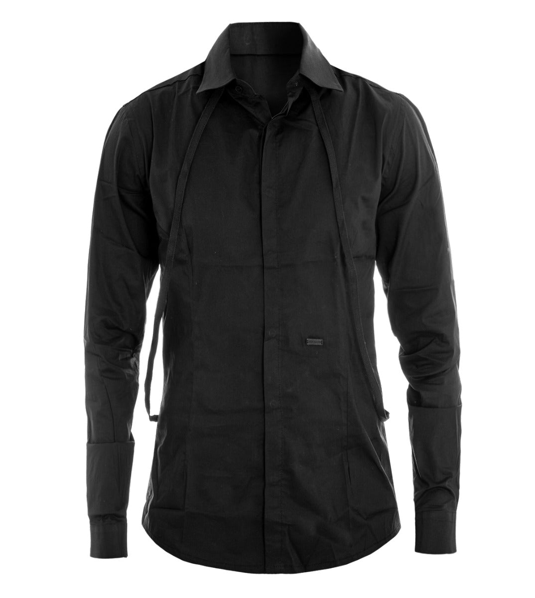 Camicia Uomo Con Colletto Manica Lunga Slim Fit Casual Cotone Bretelle Nero GIOSAL-C1453A