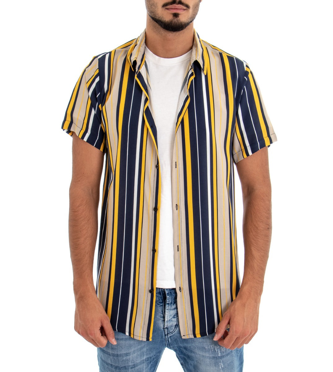 Maglione Uomo A Righe Due Pezzi Sempornai - Maniche Lunghe, Collo A V, Taglie Da M A 4XL, Per Autunno E Primavera