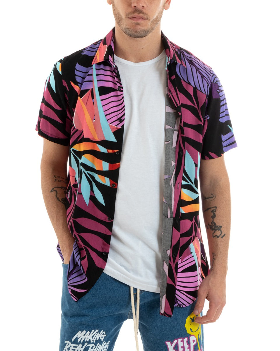 Camicia Manica Corta Uomo Colletto Fantasia Floreale Multicolore GIOSAL-CC1182A
