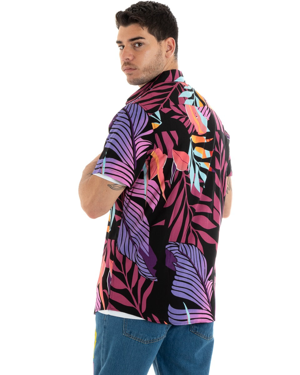 Camicia Manica Corta Uomo Colletto Fantasia Floreale Multicolore GIOSAL-CC1182A
