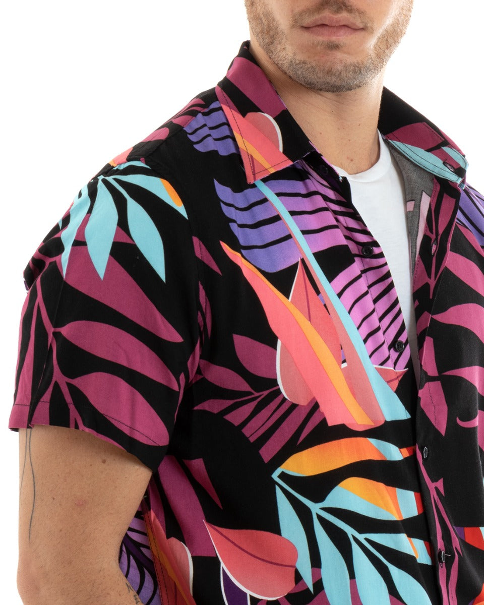 Camicia Manica Corta Uomo Colletto Fantasia Floreale Multicolore GIOSAL-CC1182A