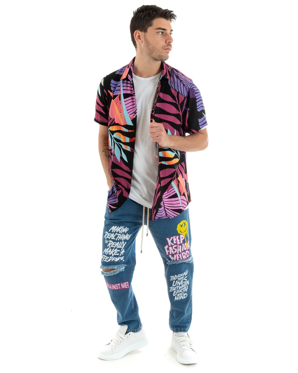 Camicia Manica Corta Uomo Colletto Fantasia Floreale Multicolore GIOSAL-CC1182A