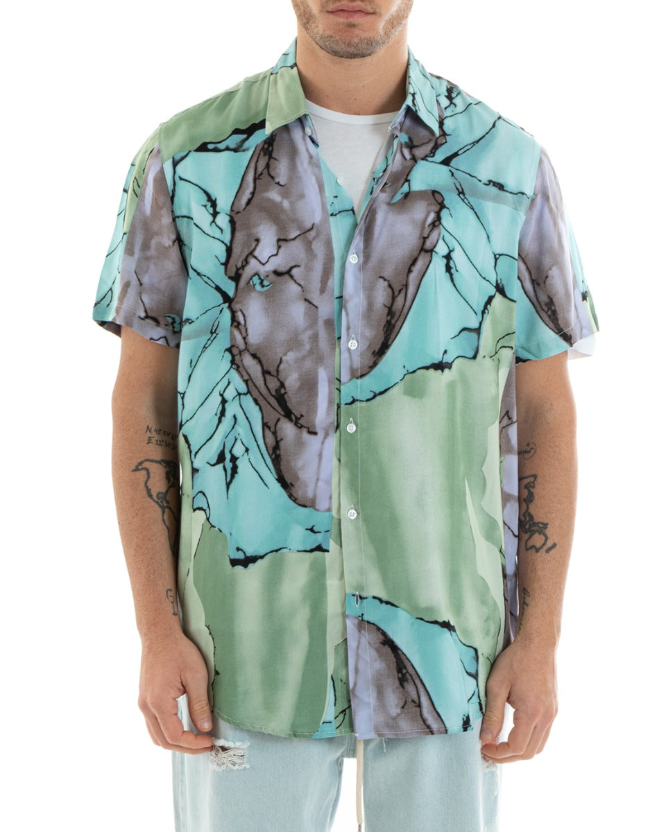 Camicia Maniche Corte Uomo Colletto Fantasia Tie Dye Multicolore GIOSAL-CC1184A