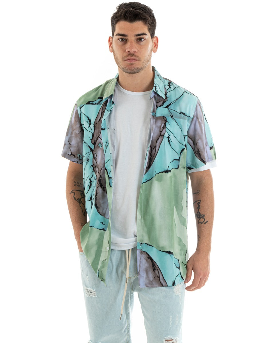 Camicia Maniche Corte Uomo Colletto Fantasia Tie Dye Multicolore GIOSAL-CC1184A