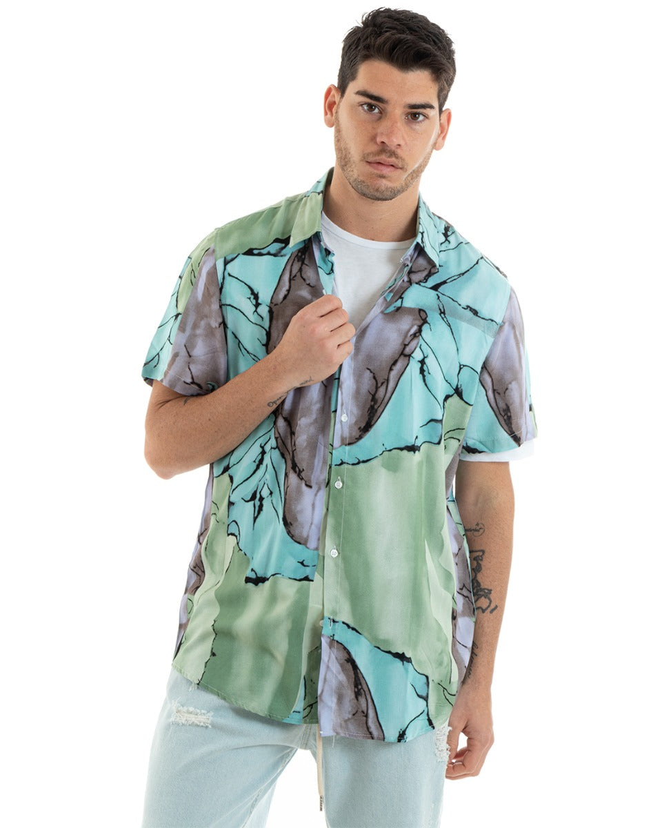 Camicia Maniche Corte Uomo Colletto Fantasia Tie Dye Multicolore GIOSAL-CC1184A