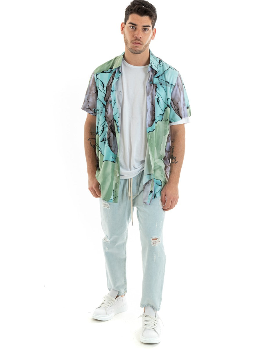 Camicia Maniche Corte Uomo Colletto Fantasia Tie Dye Multicolore GIOSAL-CC1184A