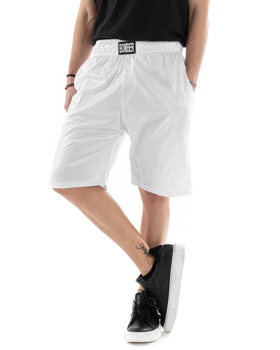 Bermuda Pantaloncino Uomo Corto Elastico Molla Bomber Bianco Lucido Comfort GIOSAL-PC1898A