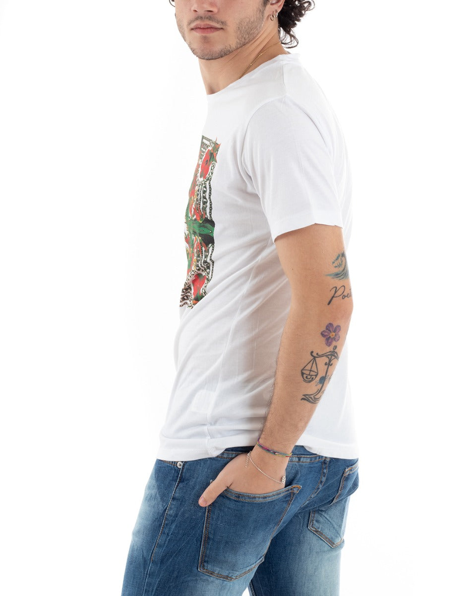 T-Shirt Uomo Mezza Manica Stampa Floreale Bianco Girocollo Slim GIOSAL-TS2815A