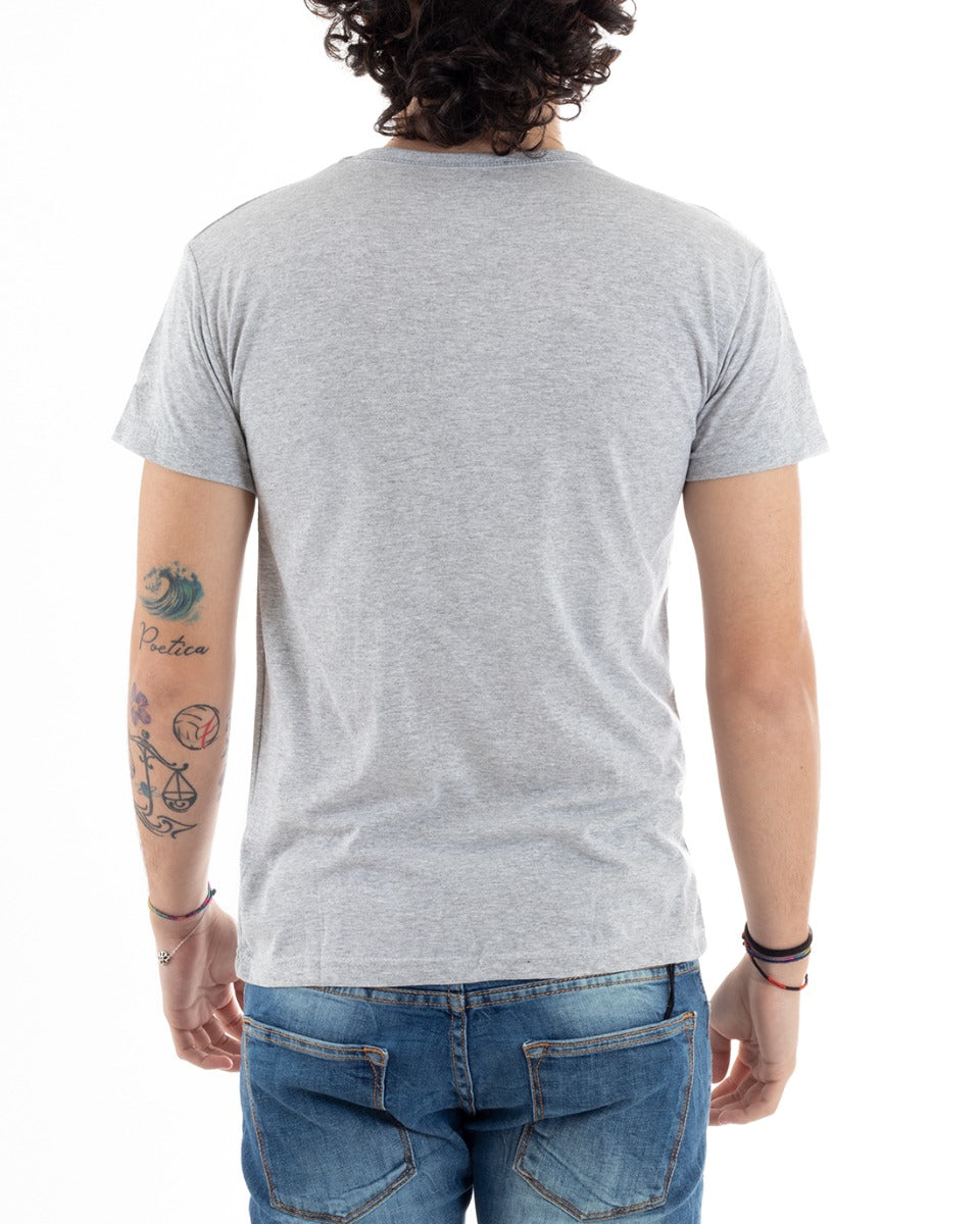 T-Shirt Uomo Mezza Manica Stampa Scarpe Scritta Girocollo Slim Grigio GIOSAL-TS2828A