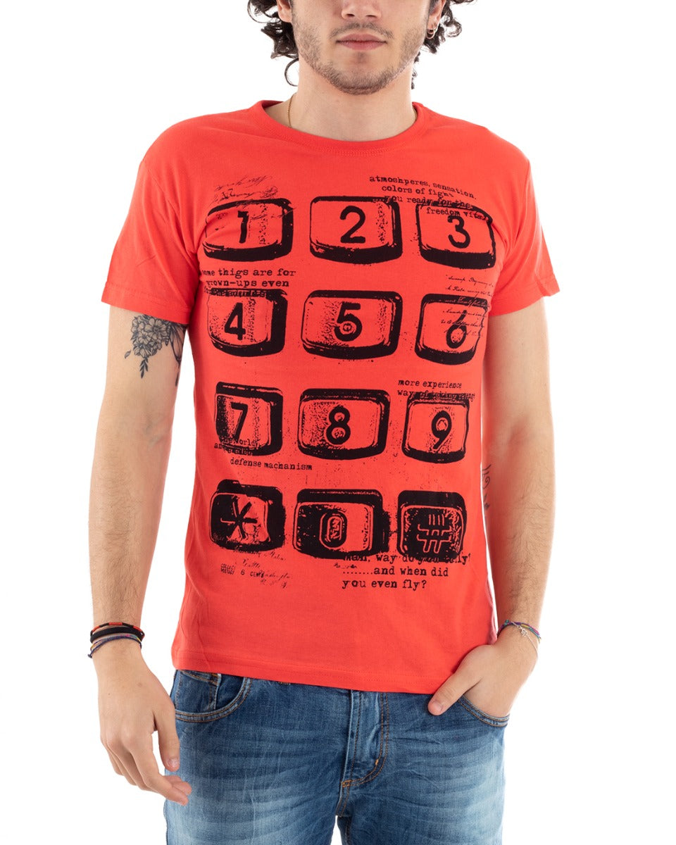 T-Shirt Uomo Mezza Manica Stampa Numeri Telefono Girocollo Slim Rosso GIOSAL-TS2831A