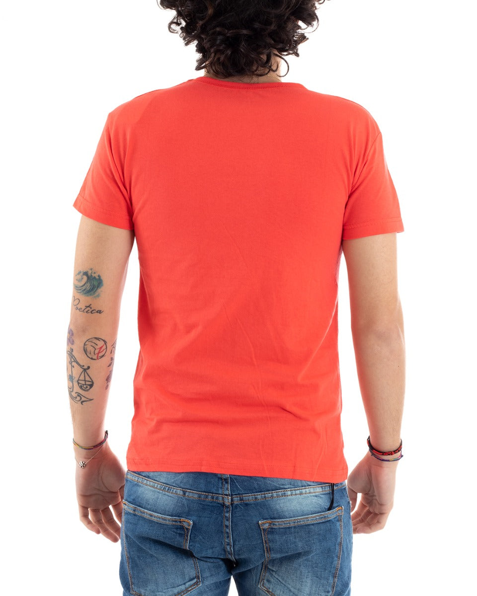 T-Shirt Uomo Mezza Manica Stampa Numeri Telefono Girocollo Slim Rosso GIOSAL-TS2831A