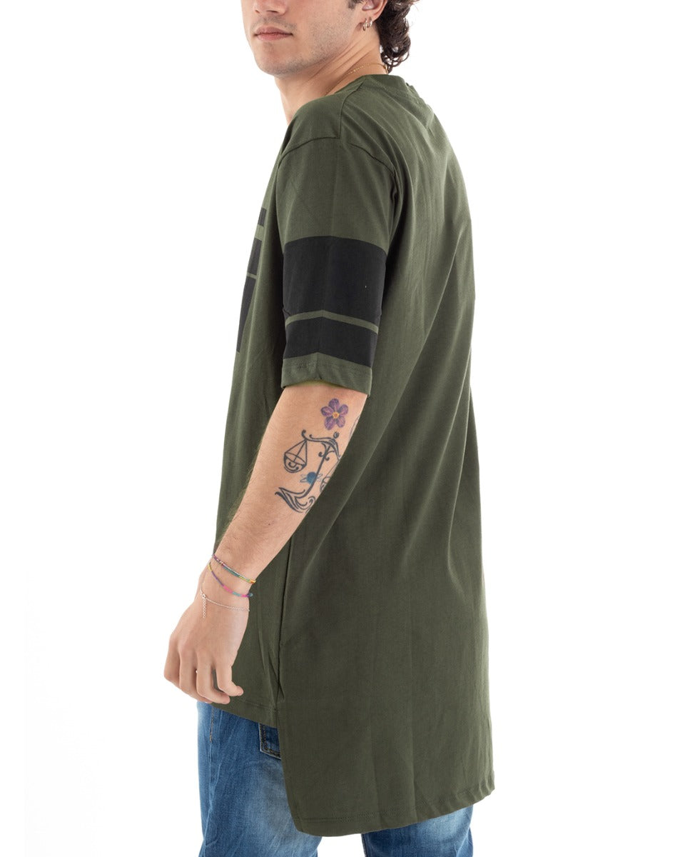 T-Shirt Uomo Manica Corta Girocollo Stampa Scritta MOD Verde Righe Casual GIOSAL-TS2856A