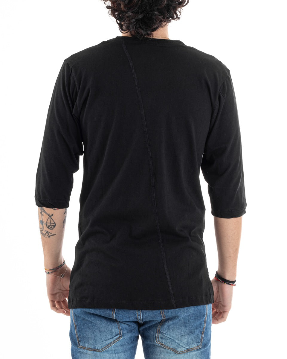 T-Shirt Uomo Girocollo Manica Corta Casual Nera Tinta Unita Scritta GIOSAL-TS2839A