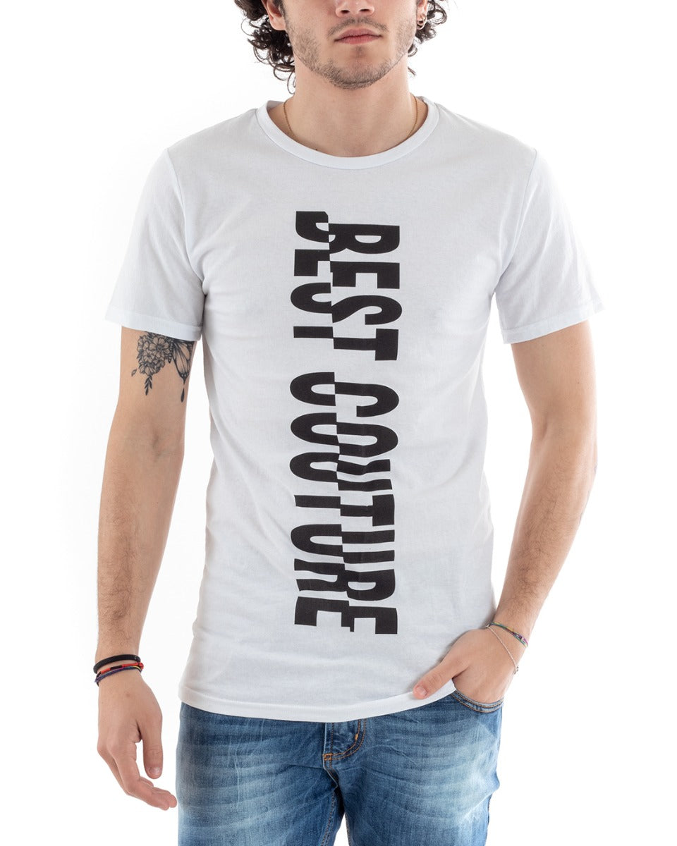 T-Shirt Uomo Stampa Best Couture Girocollo Manica Corta Due Colori Arancio Bianco Scritta GIOSAL