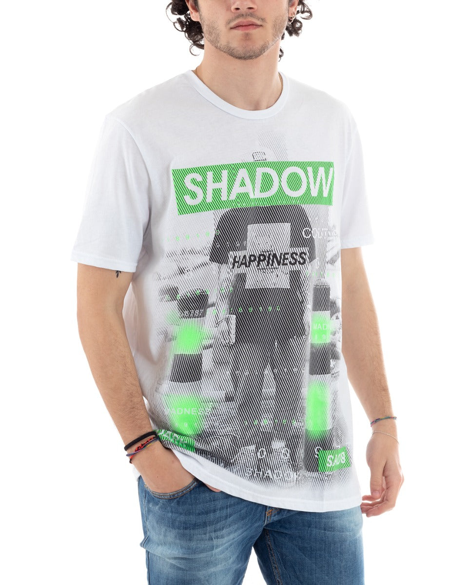 T-Shirt Uomo Happiness Due Colori Stampa Scritta Girocollo Casual GIOSAL