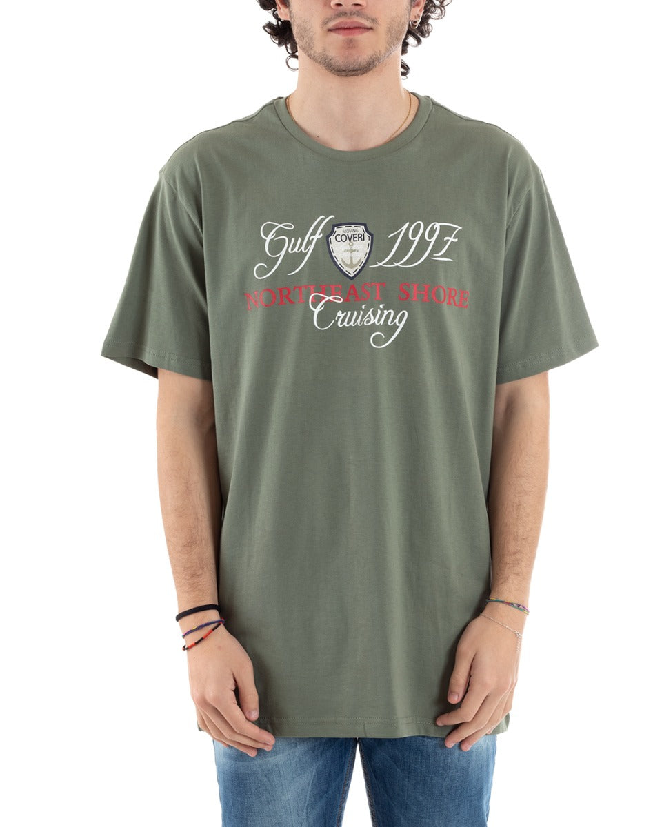 T-Shirt Uomo Verde Coveri Stampa Scritta Girocollo Mezza Manica GIOSAL-TS2852A