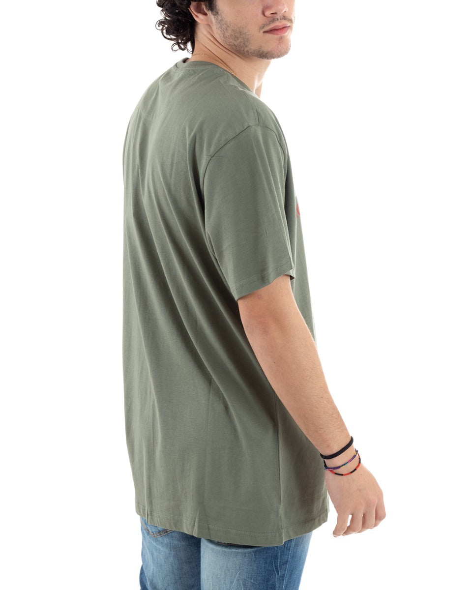 T-Shirt Uomo Verde Coveri Stampa Scritta Girocollo Mezza Manica GIOSAL-TS2852A