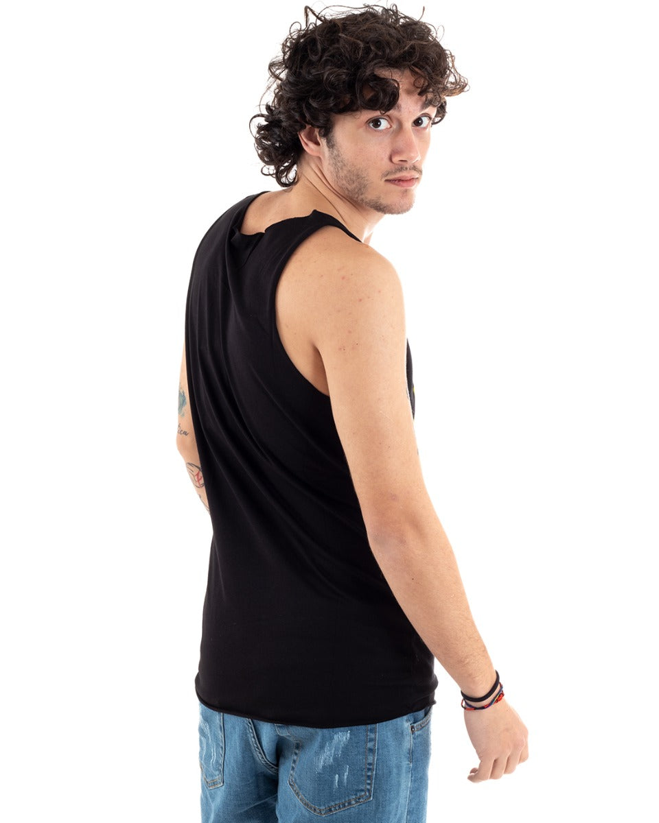 Canotta Uomo Canottiera Stampa Girocollo Giromanica Nera GIOSAL-CN1068A