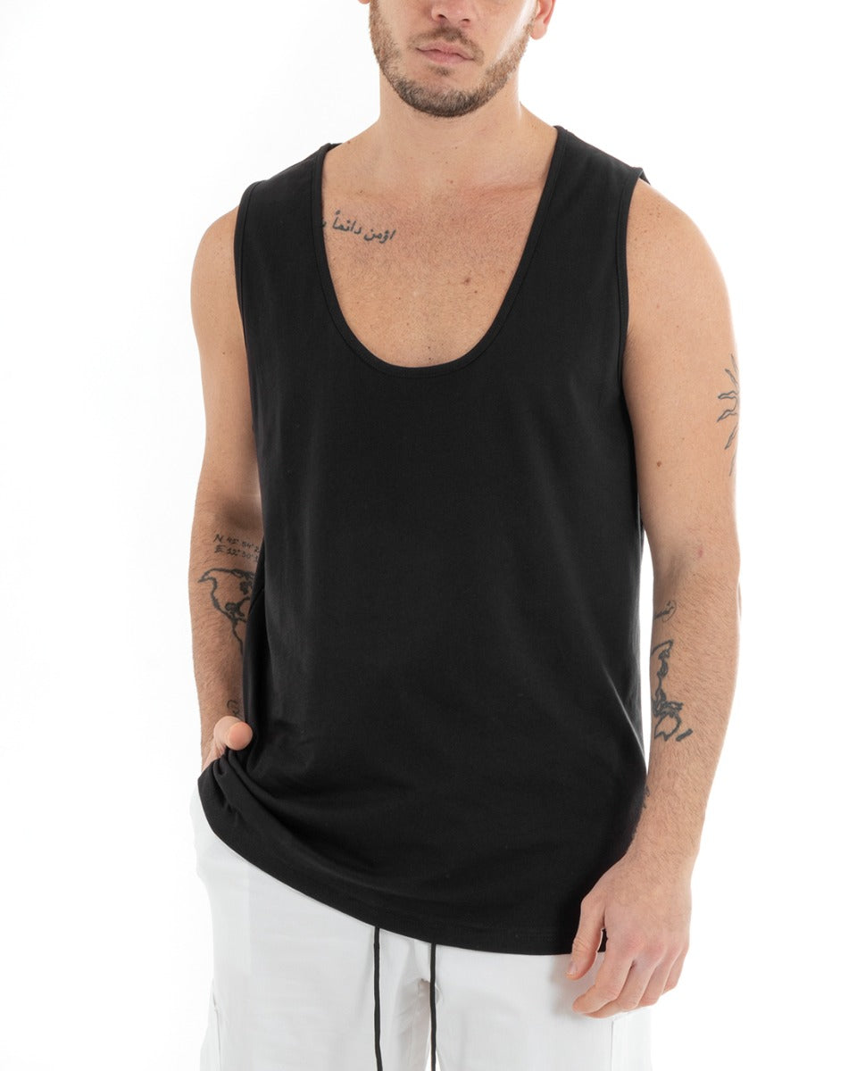 Canotta Uomo Canottiera T-Shirt Basic Casual Tinta Unita Nero GIOSAL-CN1074A