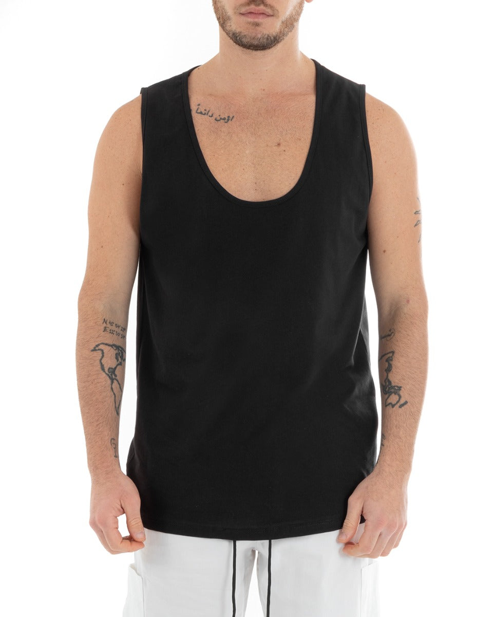 Canotta Uomo Canottiera T-Shirt Basic Casual Tinta Unita Nero GIOSAL-CN1074A