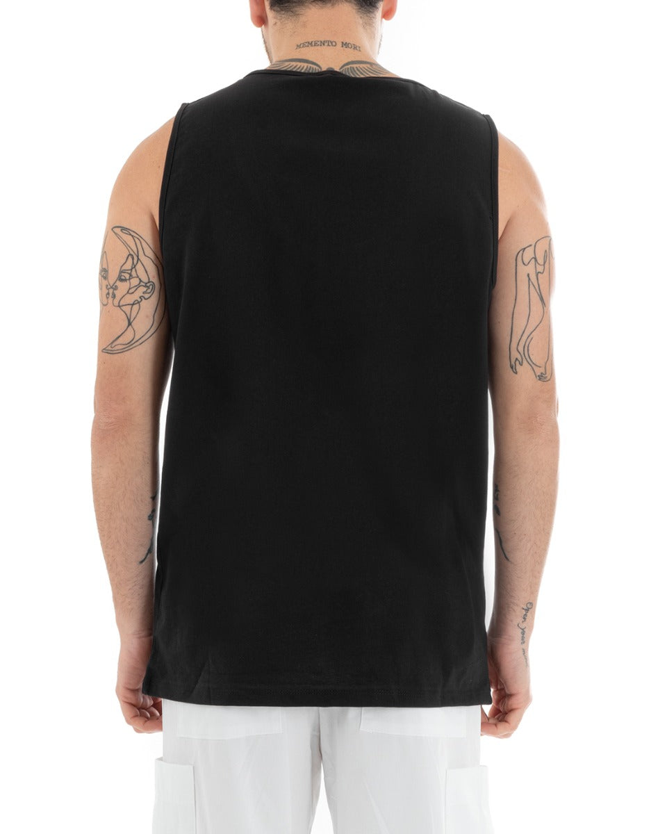 Canotta Uomo Canottiera T-Shirt Basic Casual Tinta Unita Nero GIOSAL-CN1074A
