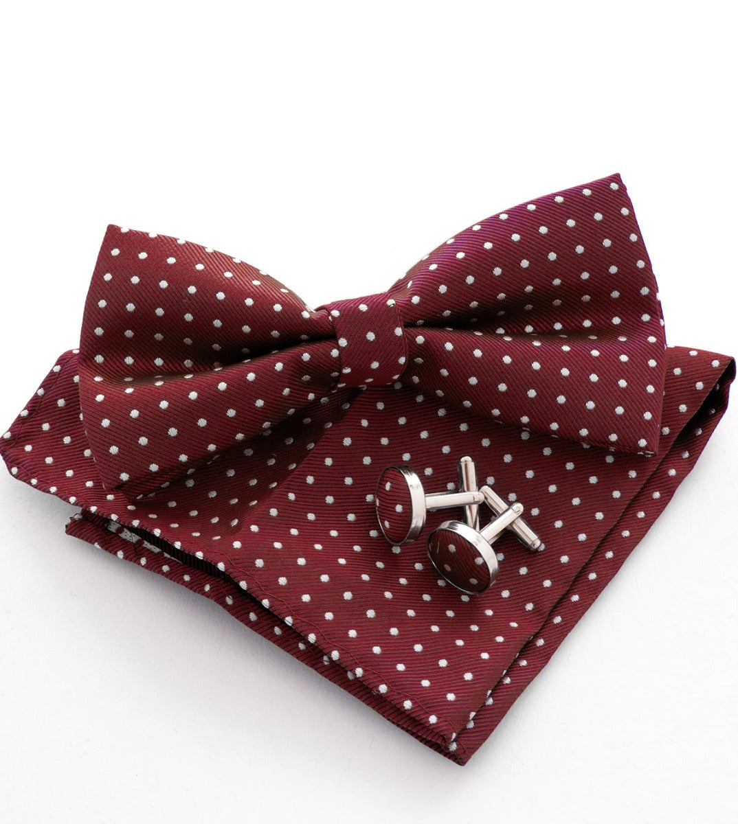 Set Pochette Papillon Gemelli Uomo Unisex Elegante Cerimonia Pois Bordeaux GIOSAL-CP1051A