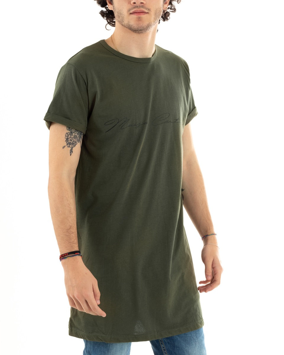 T-Shirt Uomo Due Colori Nera Verde Stampa Scritta Girocollo Manica Corta GIOSAL 