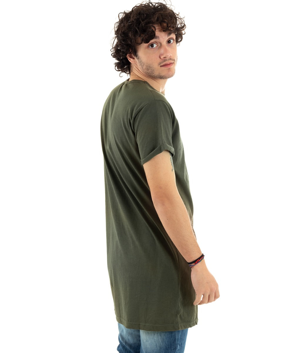 T-Shirt Uomo Due Colori Nera Verde Stampa Scritta Girocollo Manica Corta GIOSAL 