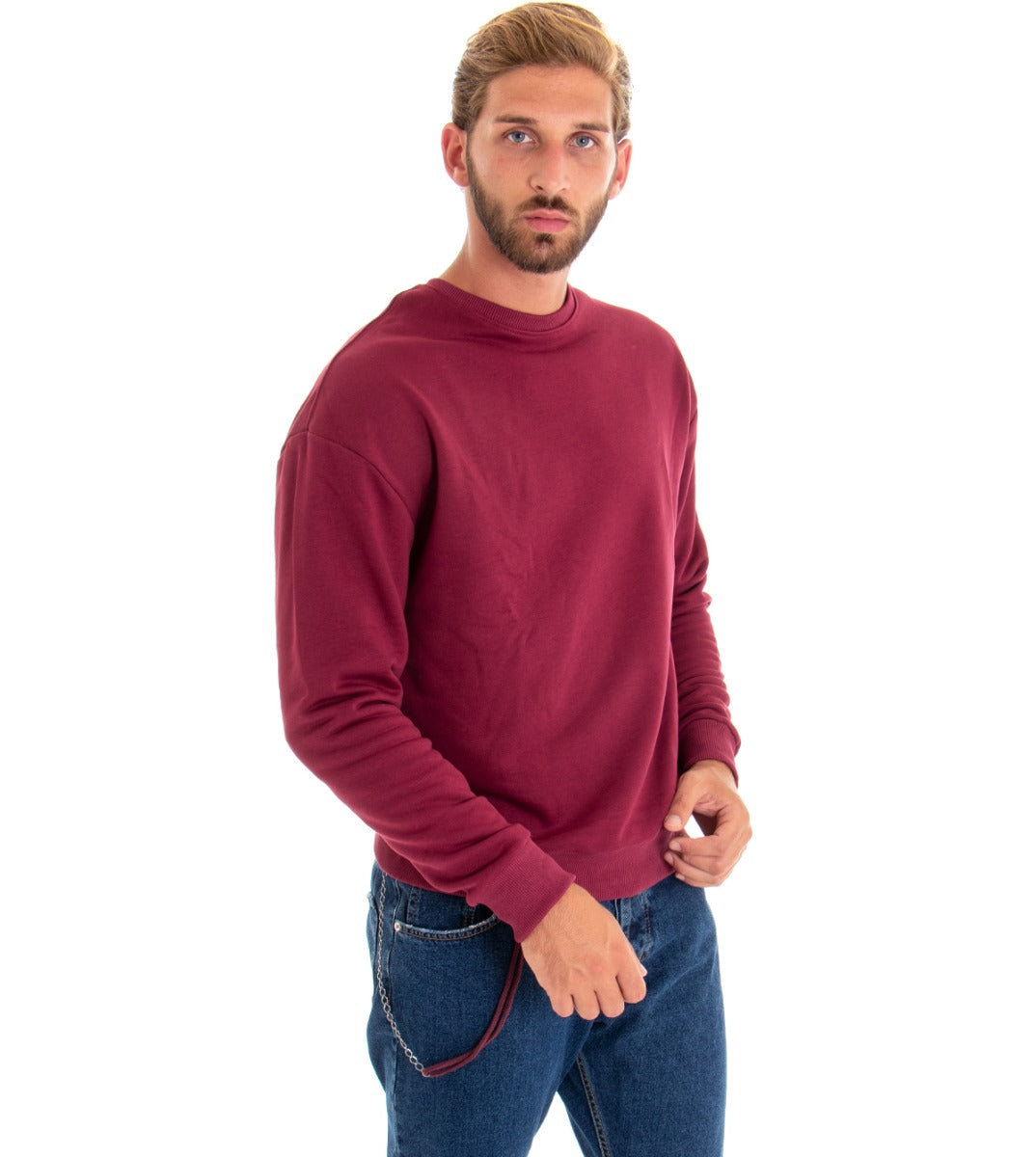 Felpa Uomo Girocollo Maglia Bordeaux Con Stampa Regular Fit GIOSAL-F2661A