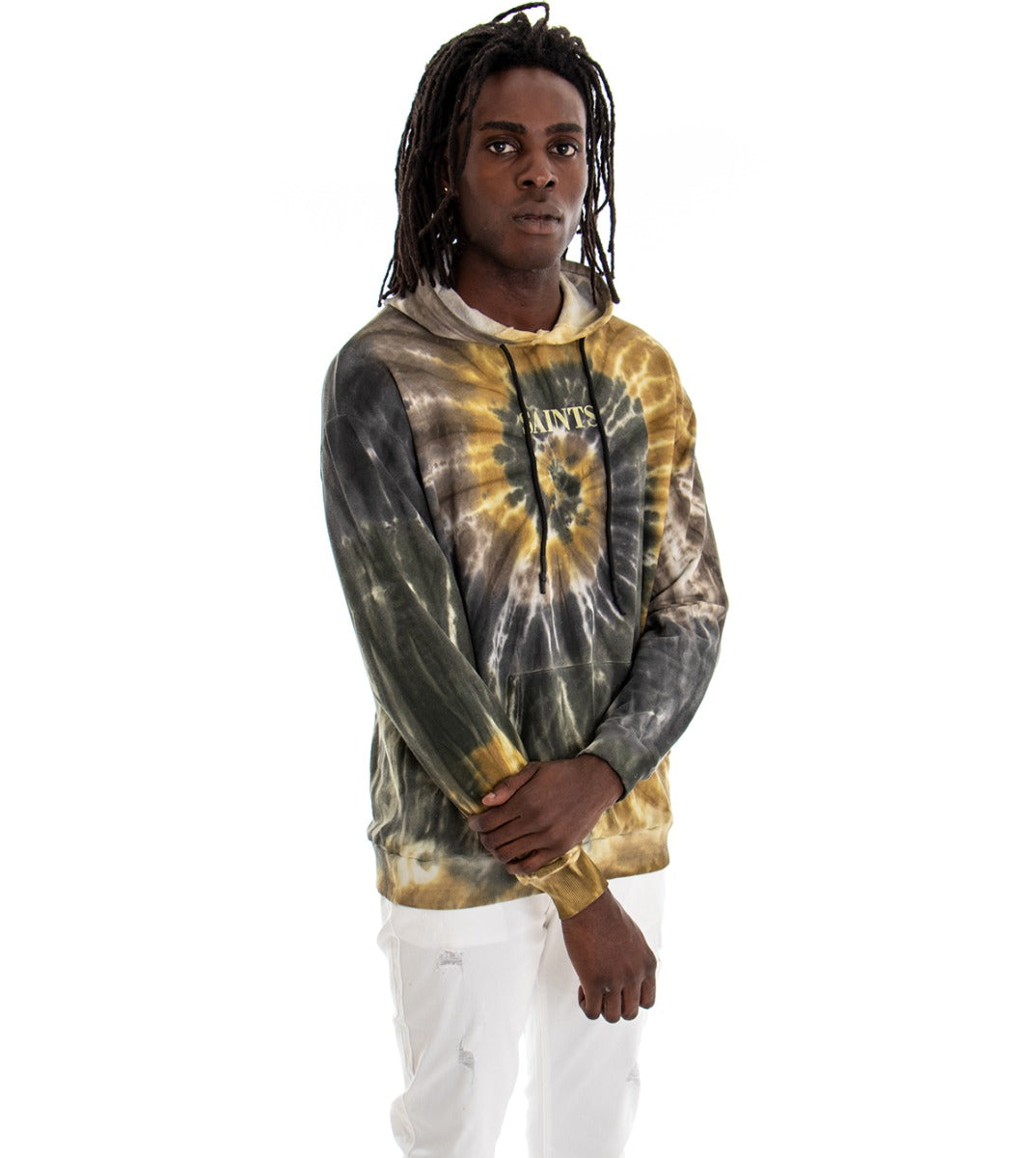 Felpa Con Cappuccio Uomo Multicolore Maglia Tie Dye Comoda Relaxed Fit GIOSAL-F2667A