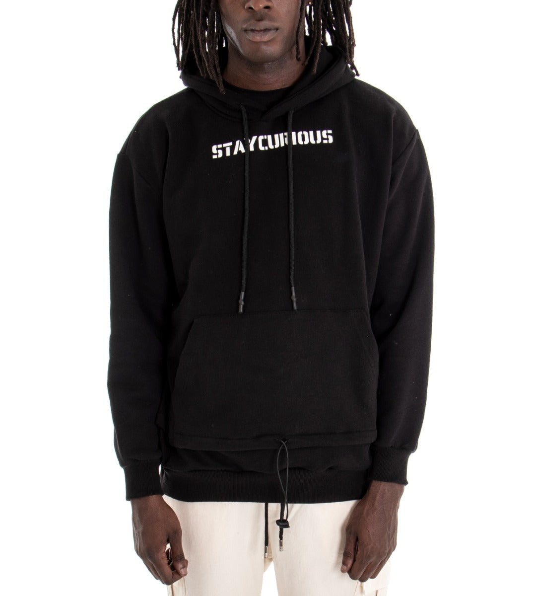 Felpa Uomo Con Cappuccio Maglia Con Stampa Nero Regular Fit GIOSAL-F2668A