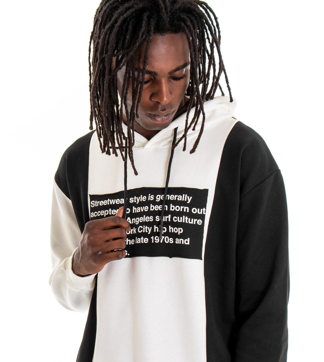 Felpa Uomo Con Cappuccio Maglia Bicolore Bianco Regular Fit GIOSAL-F2679A