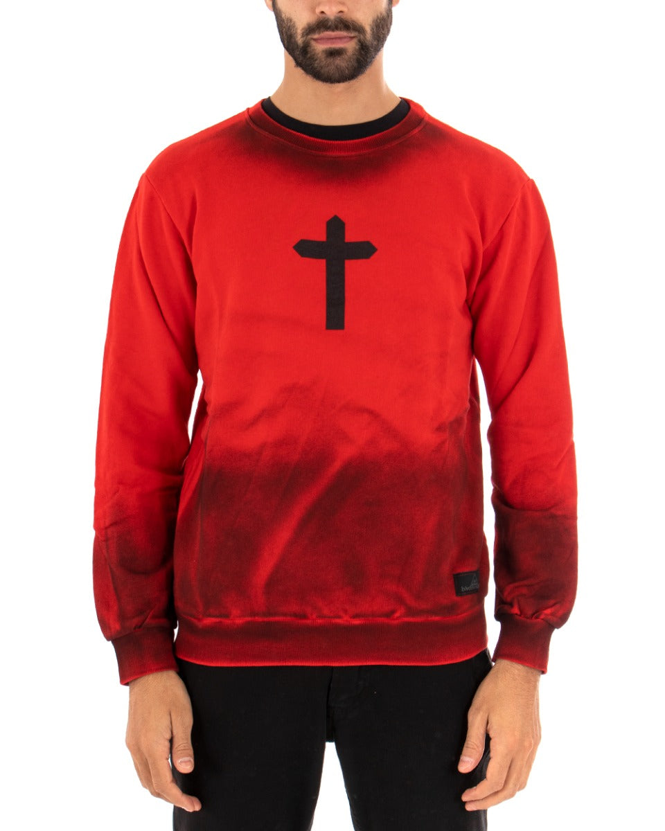 Felpa Uomo Girocollo Rosso Maglia Con Stampa Croce Tie Dye GIOSAL-F2901A