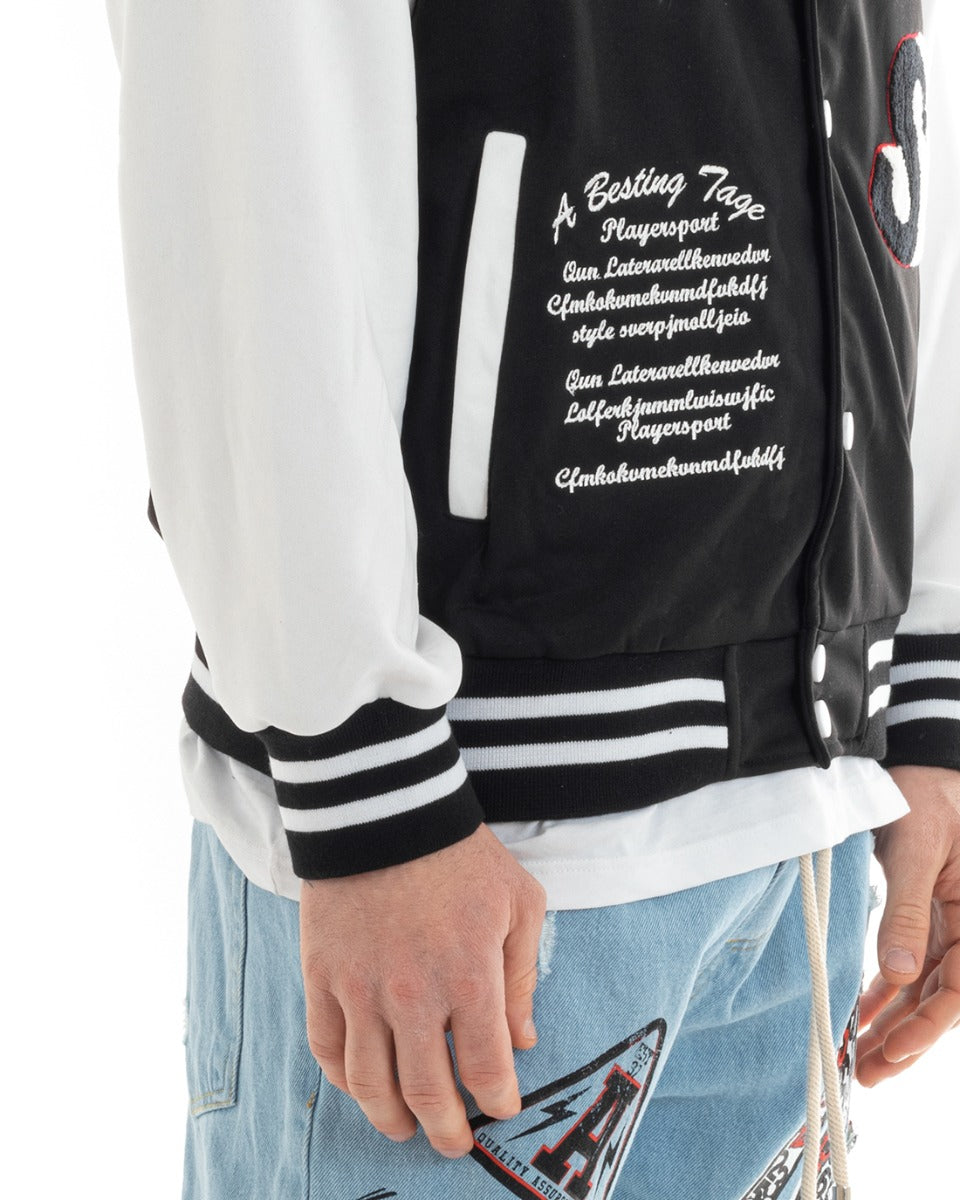Felpa Uomo Giubbotto College Varsity Stampa Con Patch Giaccone Caldo Bicolore Casual Nero GIOSAL-F2973A