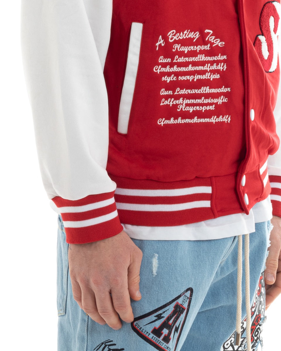 Felpa Uomo Giubbotto College Varsity Stampa Con Patch Giaccone Caldo Bicolore Casual Rosso GIOSAL-F2974A