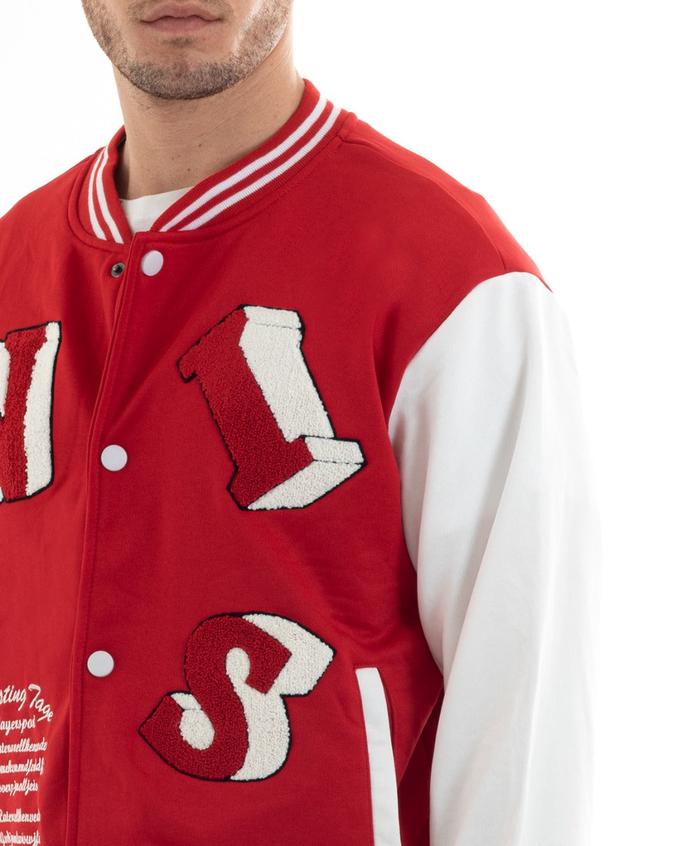 Felpa Uomo Giubbotto College Varsity Stampa Con Patch Giaccone Caldo Bicolore Casual Rosso GIOSAL-F2974A