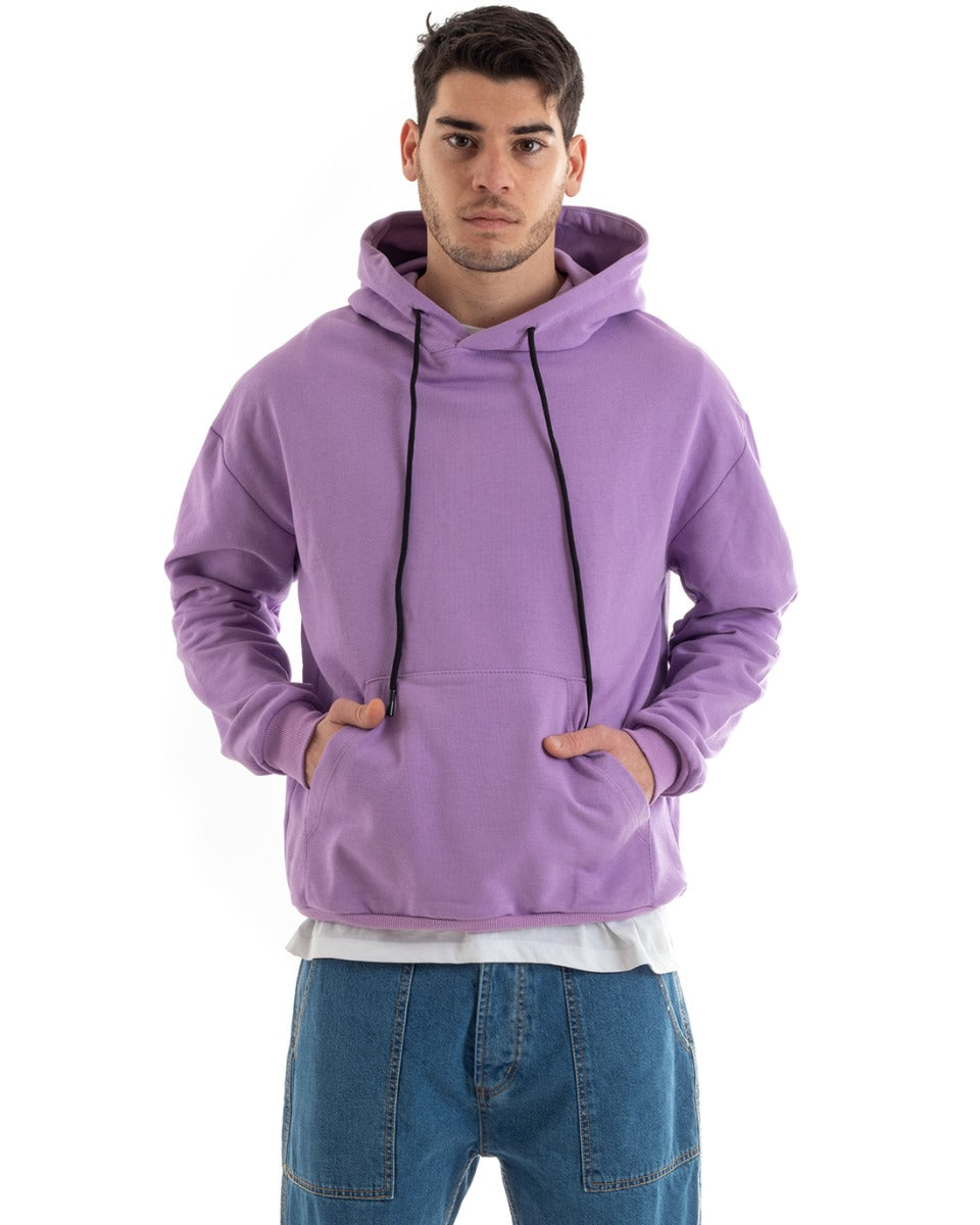 Felpa Con Cappuccio Uomo Basic Tinta Unita Glicine Comoda Relaxed Fit Cotone GIOSAL-F2979A