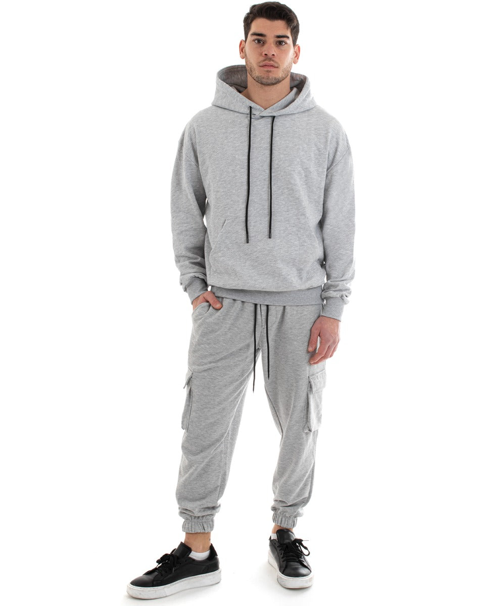 Felpa Con Cappuccio Uomo Basic Tinta Unita Grigio Comoda Relaxed Fit Cotone GIOSAL-F2981A