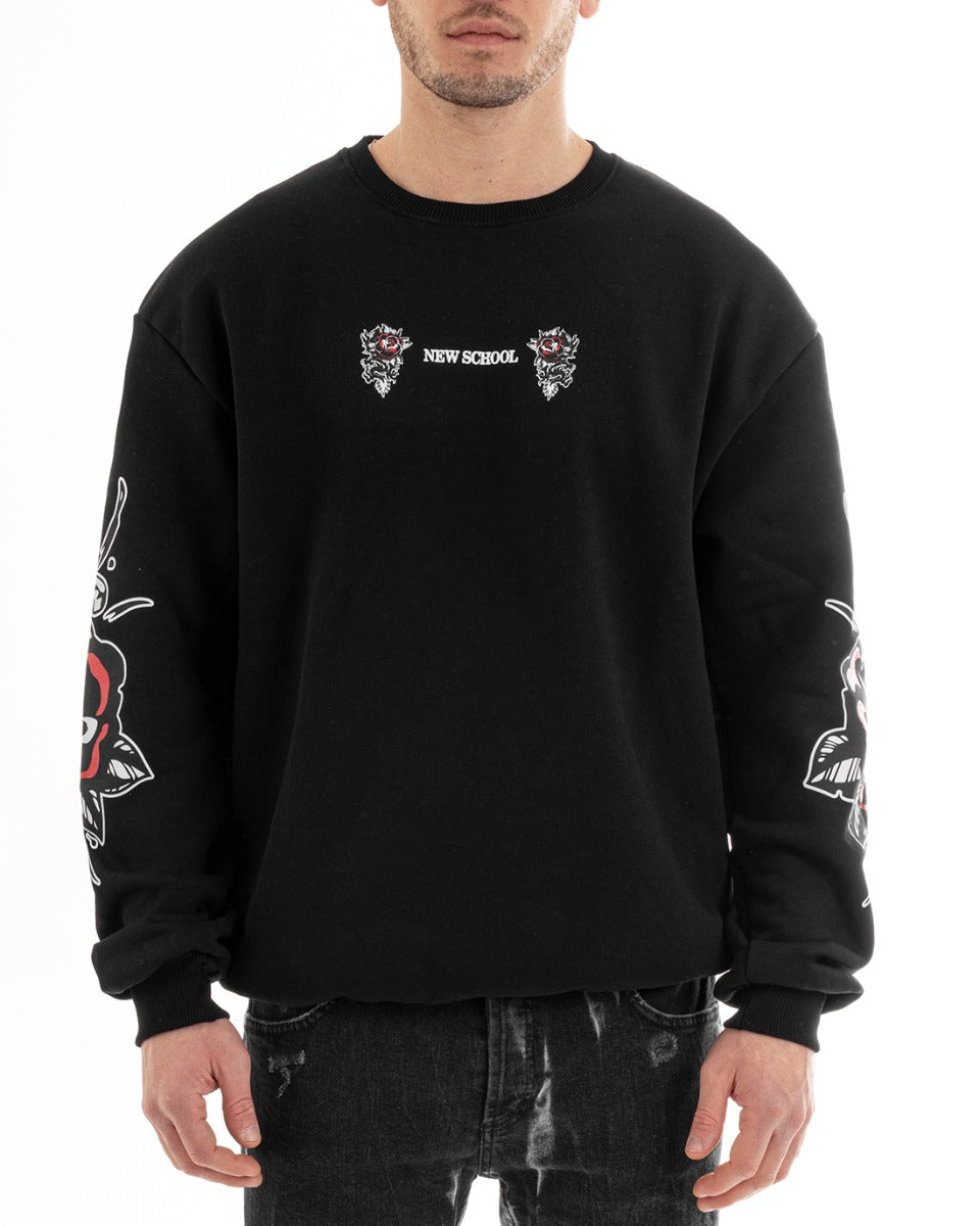 Felpa Uomo Girocollo Maglia Oversize Stampa Nero GIOSAL-F2986A