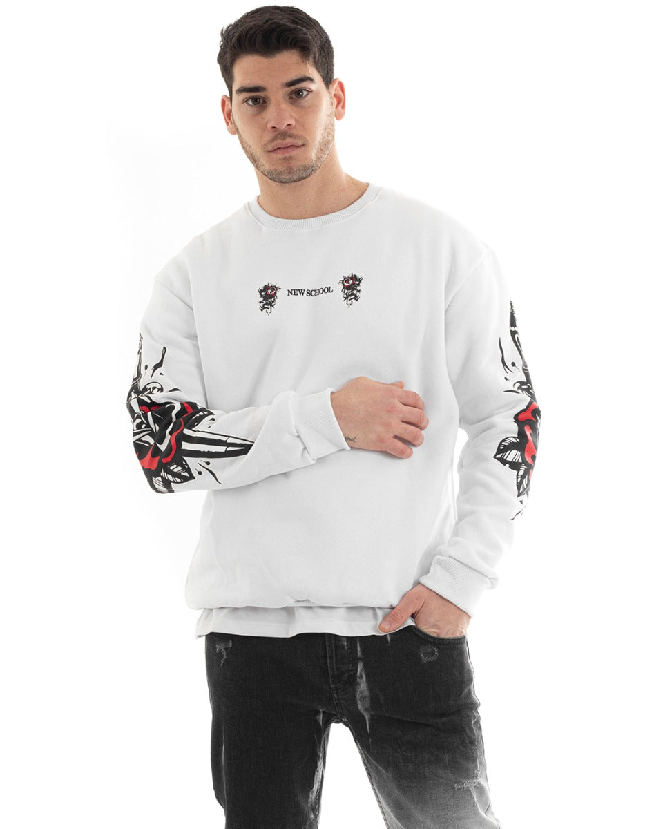 Felpa Uomo Girocollo Maglia Oversize Stampa Bianco GIOSAL-F2987A