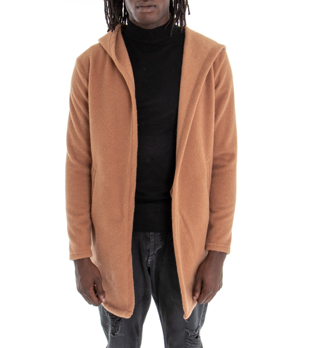 Cappotto Giacca Uomo Cardigan Giaccone Tinta Unita Camel Giubbotto GIOSAL-G2342A