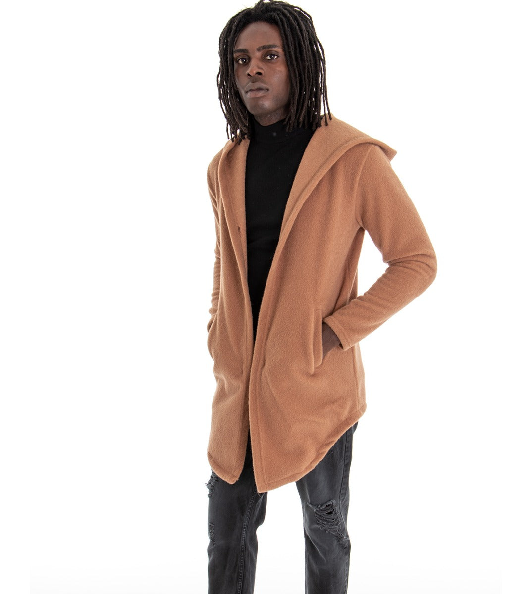 Cappotto Giacca Uomo Cardigan Giaccone Tinta Unita Camel Giubbotto GIOSAL-G2342A