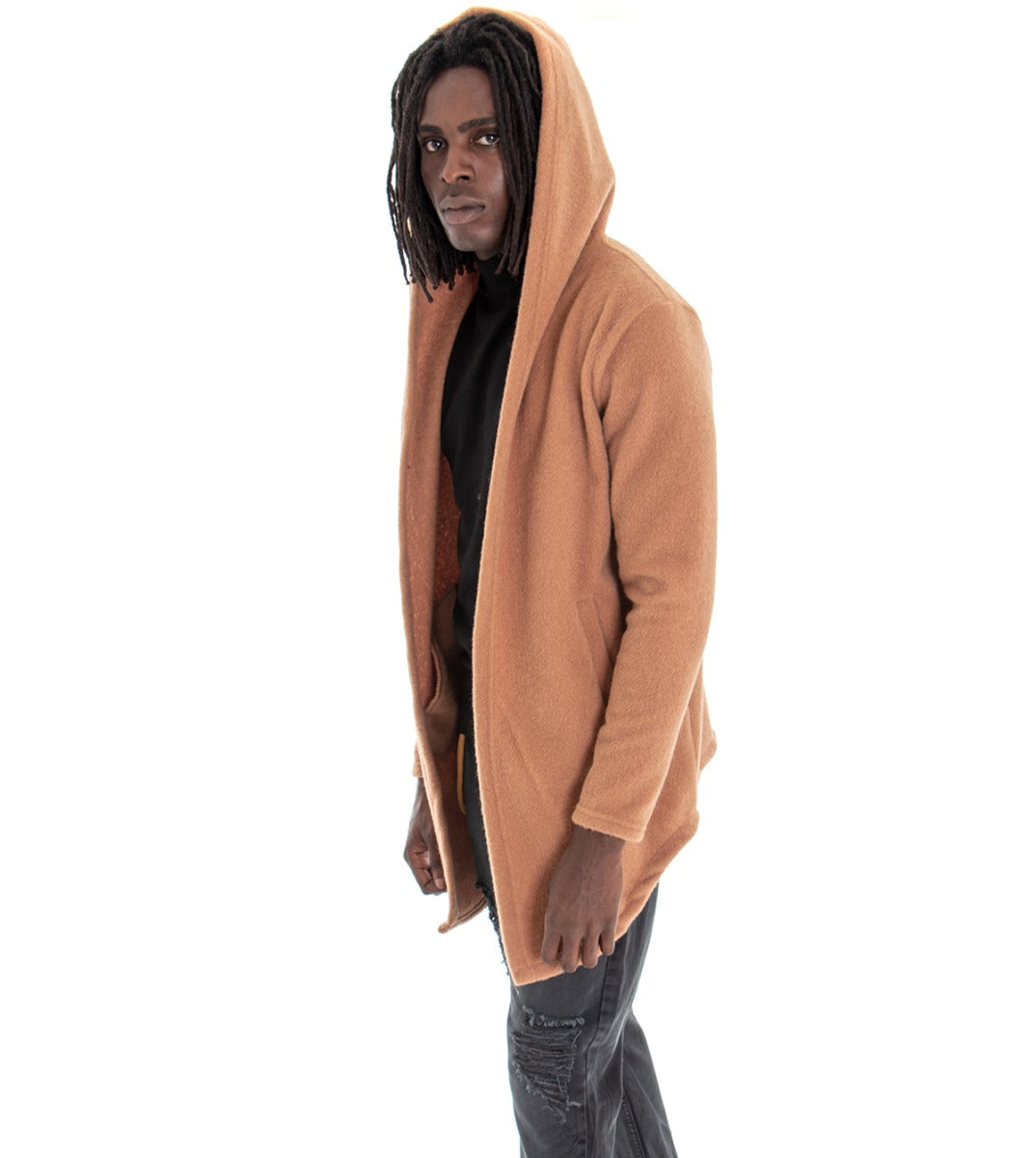 Cappotto Giacca Uomo Cardigan Giaccone Tinta Unita Camel Giubbotto GIOSAL-G2342A
