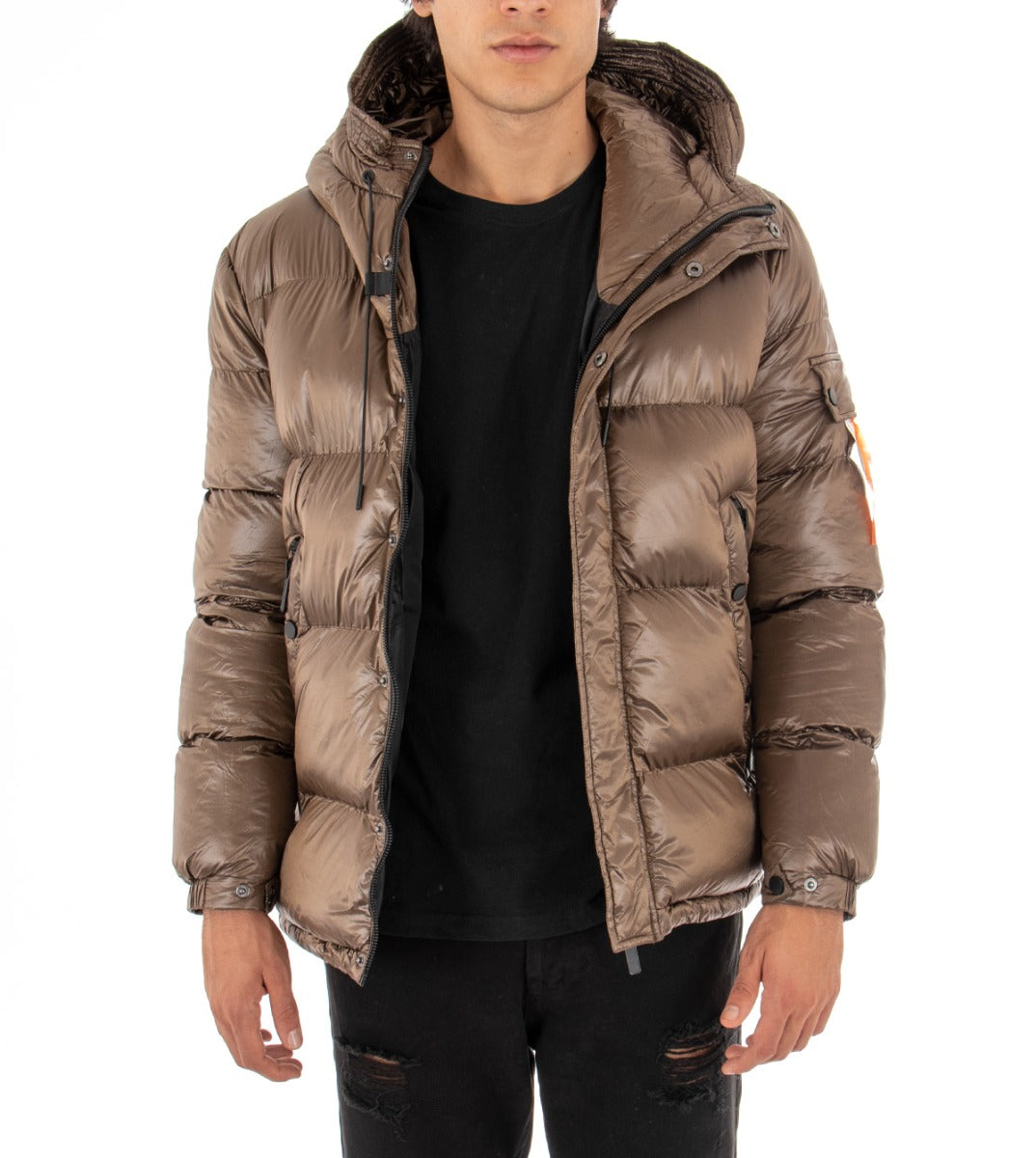 Giubbotto Uomo Bomber Lucido Bronzo Puffer Cappuccio Casual GIOSAL-G2429A