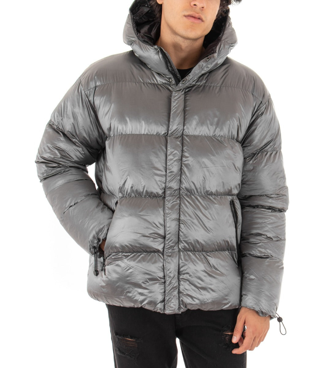 Giubbotto Uomo Bomber Lucido Grigio Puffer Imbottito Oversize GIOSAL-G2439A