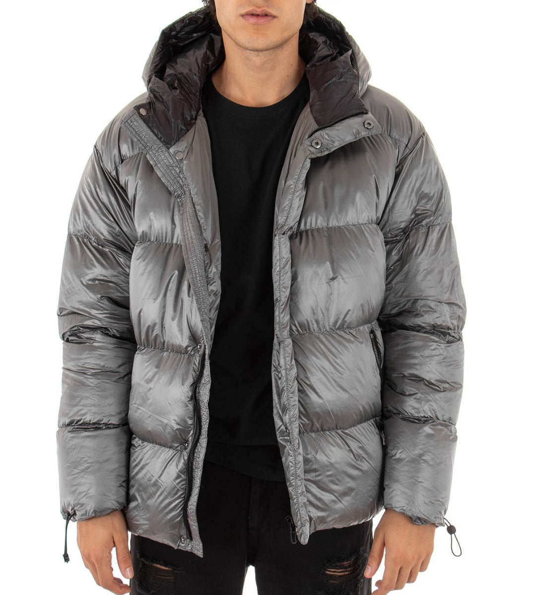 Giubbotto Uomo Bomber Lucido Grigio Puffer Imbottito Oversize GIOSAL-G2439A
