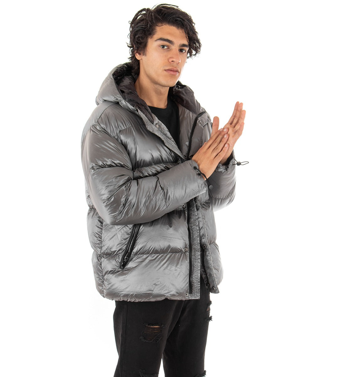 Giubbotto Uomo Bomber Lucido Grigio Puffer Imbottito Oversize GIOSAL-G2439A