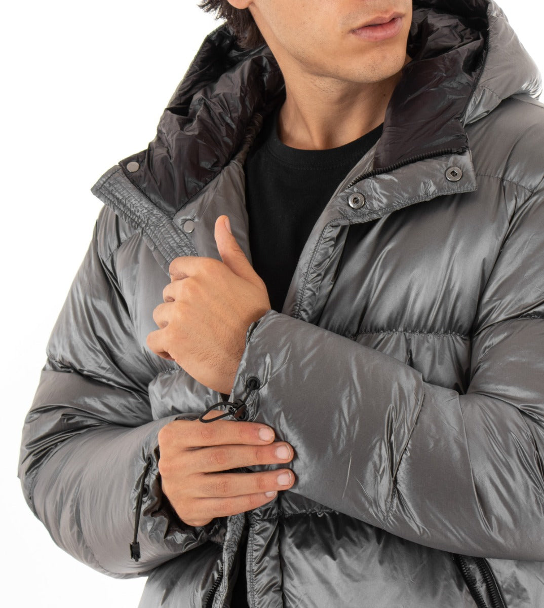 Giubbotto Uomo Bomber Lucido Grigio Puffer Imbottito Oversize GIOSAL-G2439A