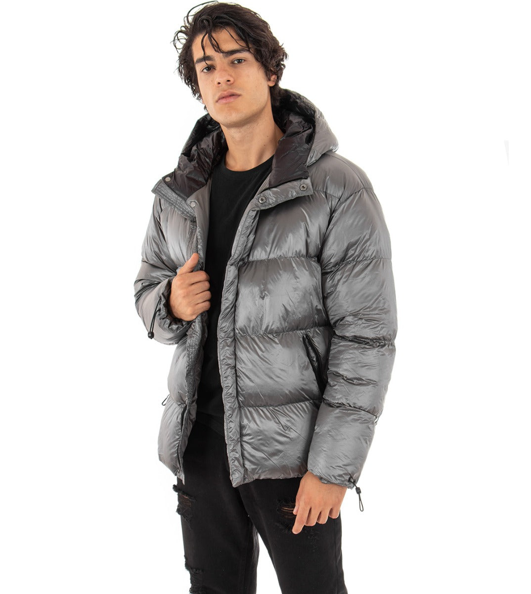 Giubbotto Uomo Bomber Lucido Grigio Puffer Imbottito Oversize GIOSAL-G2439A