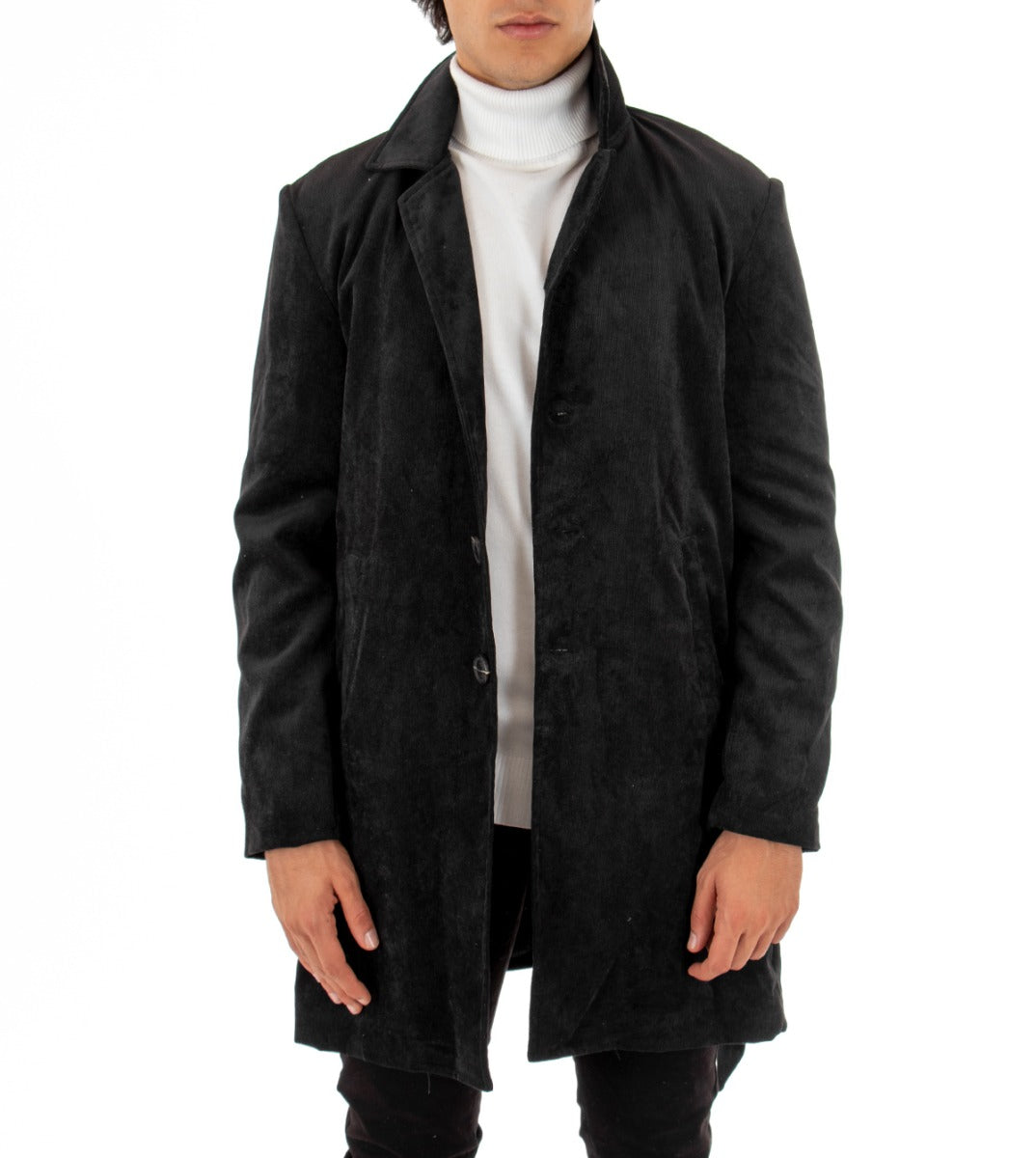 Cappotto Monopetto Uomo Giaccone Con Colletto Cintura Nero Baronetto Elegante GIOSAL-G2461A